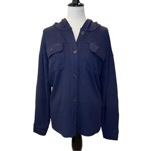 Women's‎ Time and Tru Navy Ribbed Button-Front Hoodie Sweatshirt – Size L